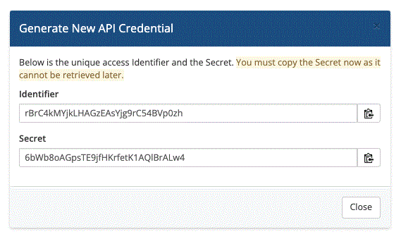 Vygenerování API key a API identifier, které se použijí v nastavení synchronizace